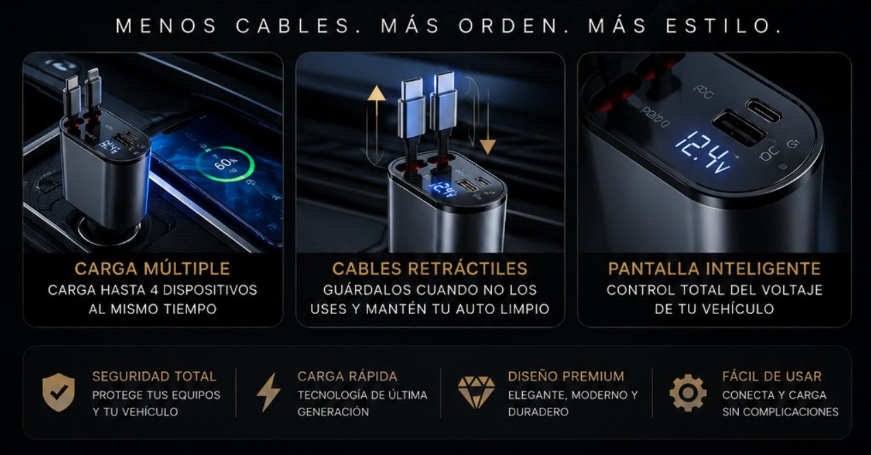 Cargador Retráctil 120W para Auto – FastCharge Pro